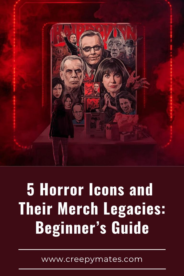 A person stands before a large horror movie poster surrounded by red lights and fog.