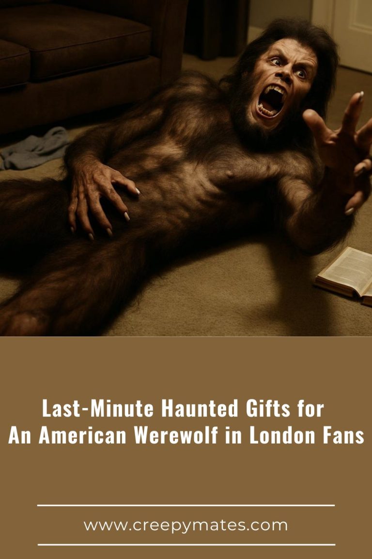 80s half-transformed werewolf on a living room floor, screaming with claws outstretched.