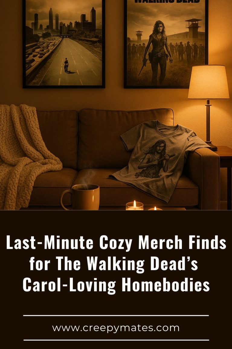 Cozy living room at night with Carol-inspired decor, blanket, mug and candles on the coffee table.